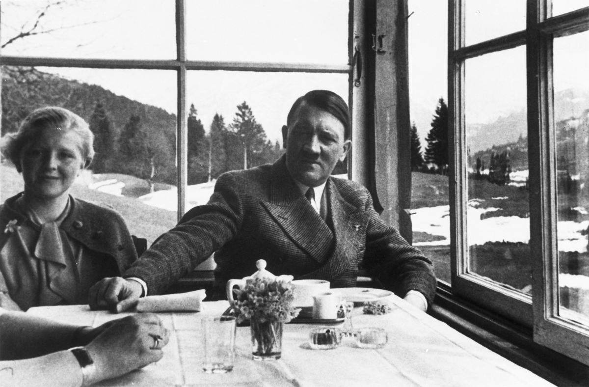 Adolf Hitler taking tea with Eva Braun in the Aule Alm restaurant in Garmisch-Partenkirchen, from Eva Braun's albums